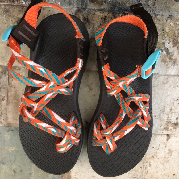 Womens Chaco Sandals size 6 with Toe Strap Standard Width Orange Aqua White - Picture 6 of 7